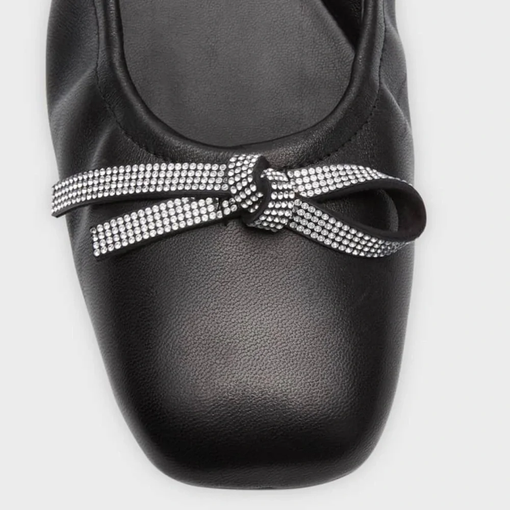 NEW Stuart Weitzman SW Bow ballerina black lamb skin leather flats women size 8